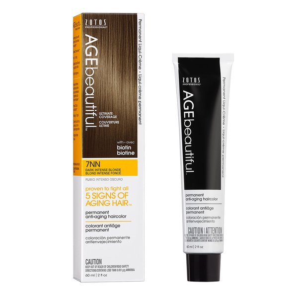 AGE beautiful Permanent Hair Color Dye Liqui Creme | 100% Gray Coverage | Anti-Aging Haircolor | Biotin for Thicker, Fuller Hair | Professional Salon Coloring | 7NN Dark Intense Blonde