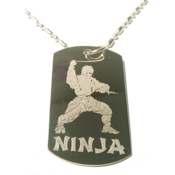 Ninja Warrior Logo Symbol - Military Dog Tag, Luggage Tag Metal Chain Necklace