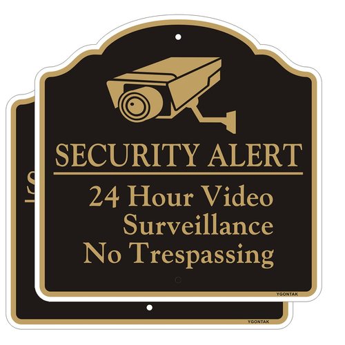2Pack 24 Hour Video Surveillance Sign No Trespassing Waring Sign Security Alert 12x12 inch Reflective Aluminum Alloy CCTV Security Camera Signs