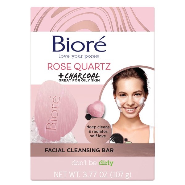 Bioré Rose Quartz + Charcoal Facial Cleansing Bar, Daily Face Wash, Oil Free, Dermatologist Tested, Non-Comedogenic, Cruelty Free, Vegan Friendly