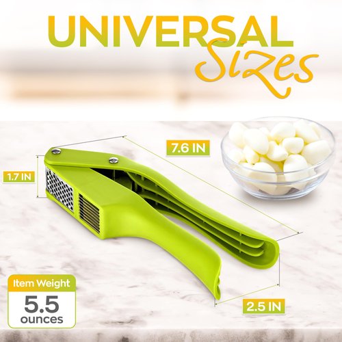 2 in 1 Garlic Slicer and Mincer - Multipurpose Garlic Press and Slicer, Stainless Steel and Durable Plastic, 7.6 x 1.7 x 2.5" Convenient Size, Easy to Use and Clean, Good for Home & Commercial Use