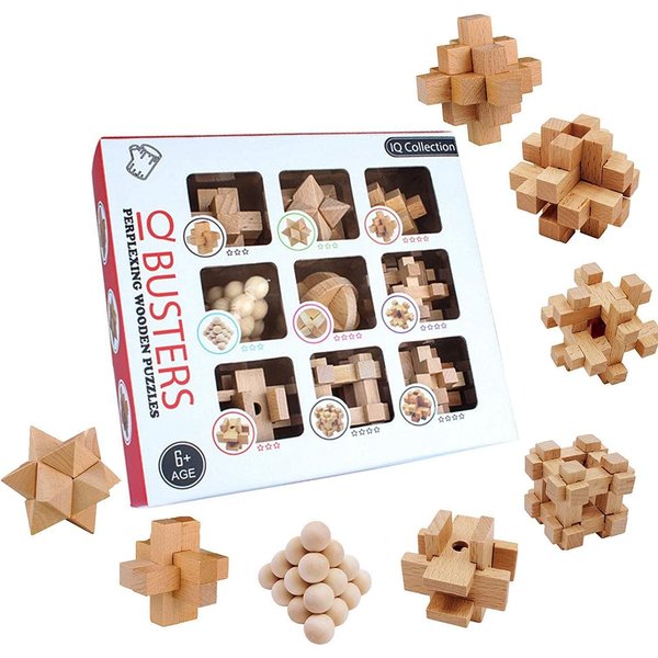 OBEST Brain Teaser Puzzles Game for Kids & Adults, Wooden Brain Games 3D Unlock lnterlock Puzzle Logic and IQ Game Test Toy for Teens, for Party & Office（9 PCS）