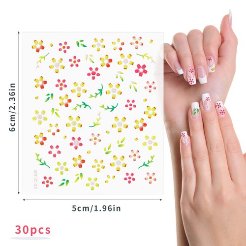 30 Sheets Flower Nail Stickers 3D Self Adhesive Colorful Daisy Nail Decals Cute Nail Stickers DIY Nail Art Stickers Flower Nail Decals for Women Girls Nails Decoration