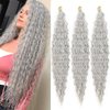 Ocean Wave Crochet Hair 22 Inch Deep Wave Braiding Hair 3 Packs Long Curly Crochet Braids Hair Extensions Light Gray