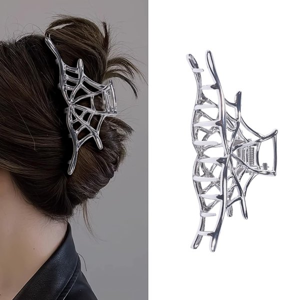 Halloween Hair Clips Metal Sliver Hair Claw Clips for Thick or Thin Hairs for Women Halloween Hair Accessories Spider Web Design No-Slips Strong Hold Claw Clips for Cosplay Party Hair Supplies 1PCS