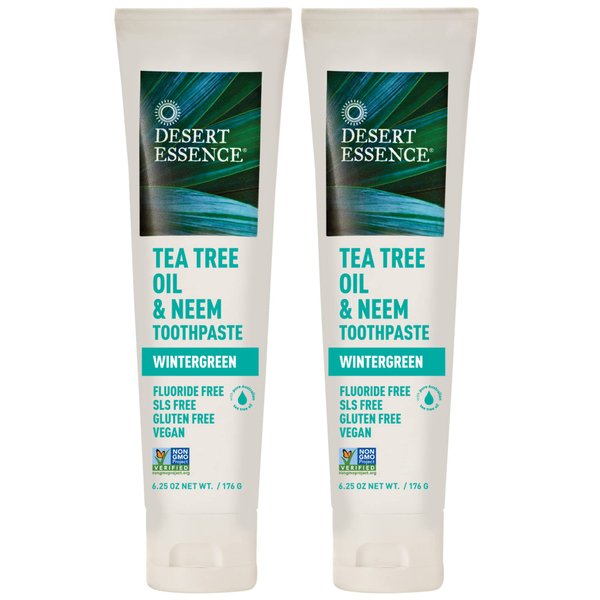 Desert Essence, Tea Tree Oil & Neem Toothpaste, Fluoride-Free with Baking Soda, 6.25 Oz (Pack of 2)