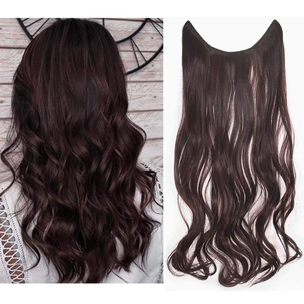 Gangel Hair Extension Invisible Hidden Wire Hair Piece Natural Hairpieces Curly Wavy Hairpiece Synbthetic Hair Fibers Elastic Long Hair Extensions(Pack of 1) (Dark Chestnut Brown(2M33))