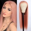 V'NICE Rose Gold Lace Front Wig 13×2.5 Long Straight Pink Synthetic Glueless Heat Resistant Fiber Synthetic Lace Front Wigs for Fashion Women Natural Hair Line