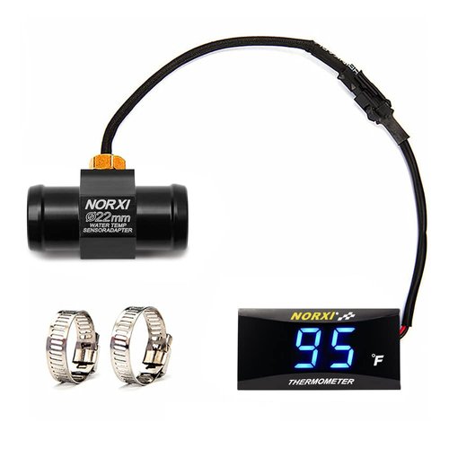Motorcycle Water Temp Gauge Fahrenheit Display 32~248F Over-Temperature Alert, Universal Digital Temperature Meter with Temp Sensor Adapter for Most Car Marine Motorcycle Digital Meter(Blue,22mm)
