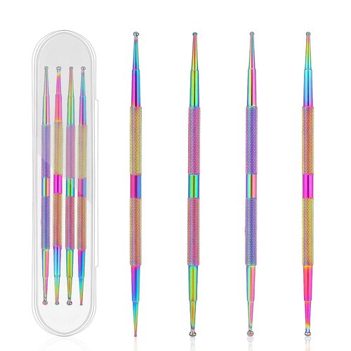Nail Dotting Tool, 4 PCS Professional Nail Art Dotting Tool Stainless Steel Dotting Pen Tool Nail Art Kit for Painting Nail Design Pattern Embossing Art Dot Tools Rhinestone Picker Tool Pottery Tool