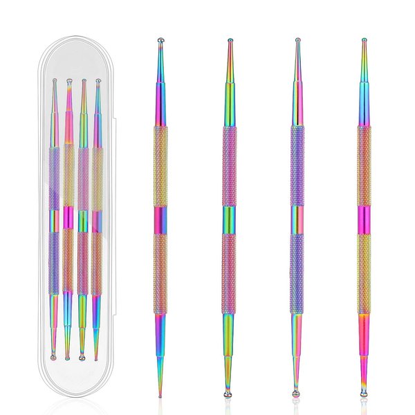Nail Dotting Tool, 4 PCS Professional Nail Art Dotting Tool Stainless Steel Dotting Pen Tool Nail Art Kit for Painting Nail Design Pattern Embossing Art Dot Tools Rhinestone Picker Tool Pottery Tool