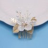 CASOLVX Bridal Small hair comb Crystal Hollow Leaf flower side comb suitable for brides bridesmaids and flower girls with wedding or Children's party 2PCS (Gold)