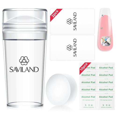 Saviland French Tip Nail Stamp -14PCS French Tip Nail Tool with Replaceable Stamper Head, Clear Silicone Nail Stamper kit French Nail Stamper with Scrapers for French Manicure Home DIY Nail Art Salon