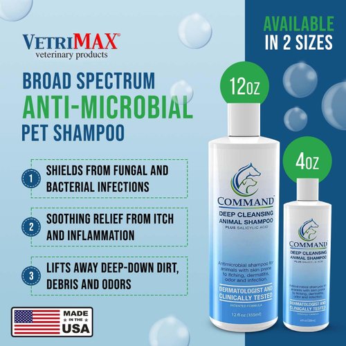 VetriMax Command Medicated Dog Shampoo for Itchy Skin, Anti-Itch Relief for Allergies and Dry Skin, Healing Soothing Pet Care Formula (4 oz)