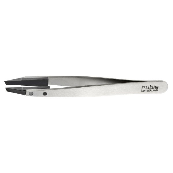 Rubis Classic Techno Stainless Steel Tweezers for Precise Eyebrows and Hair Removal Slanted Polymer Tips, 1KS102,Rubis Switzerland Swiss Made World Renowned Precision