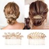 8 Pieces Leaf Hair Side Combs Gold Rhinestone Hair Pins Clips with Teeth Combs for Wedding Hair Accessories for Women, Girls, Bride, Bridesmaid (Gold)