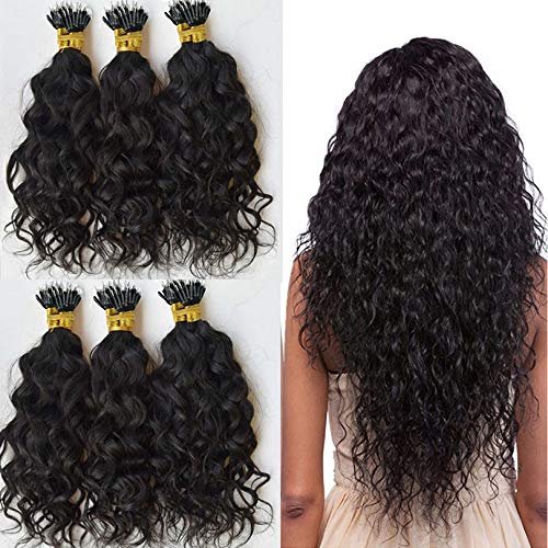 Nano Ring Real Human Hair Extensions Brazilian Loose Wave 100% Remy Hair Nano Bead Hair Extensions for Women (16inch 100strand, Natural black)