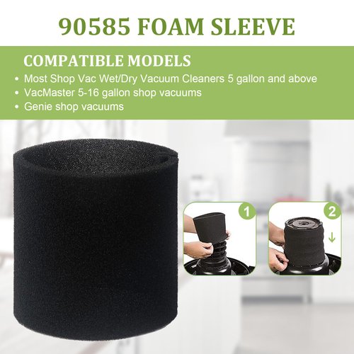 90585 Foam Sleeve Filter Replacement Compatible with Shop-Vac, Vacmaster & Genie Shop Vacuum Cleaner, VF2001 Foam Replacements Filters for Wet Dry Vacuum Cleaner (3 Pack)