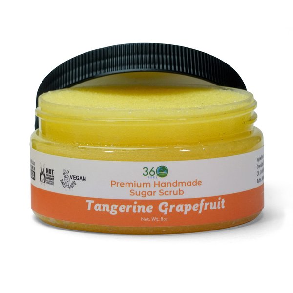 360Feel Tangerine Grapefruit Sugar Body Scrub - Great Scrub for Acne Scars Stretch Marks Foot Scrub Great Gifts For Women - 8 Fl Oz, Cream