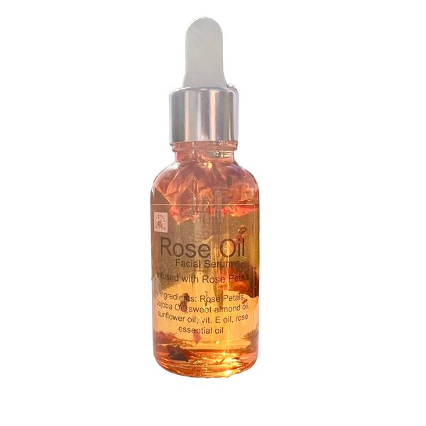 Rose Oil - Face and Body, Sweet Almond, Jojoba Oils, 8+ Week Rose Petal Infusion, Chemical-Free, All Natural