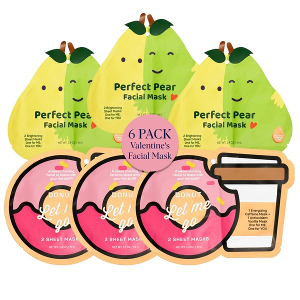 SpaLife Donut Let Me Go Duo Facial Masks - Pack of 2 - Skincare Gift Set for Valentine's Day - Radiant Caffeine and Soothing Vanilla - Beauty Moisture Hydration Face Mask for Men and Women