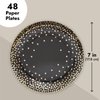 48-Pack Black and Gold Party Plates, 7 Inch Paper Plates for Birthday Cake and Desserts