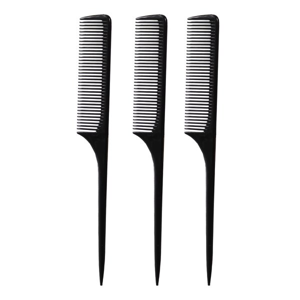 Allegro Combs 61 XL Rat Tail Combs Wide Tooth Comb Detangling Hair Styling Coarse Hair Foiling Thick Back Parting Combs Hairstylist Combs For Women Made In USA 3 Pc. (Black)