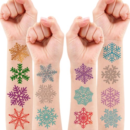 100 PCS Blue Snowflake Temporary Tattoos Sticker Winter Birthday Snowflake Christmas Party Decorations Decor Supplies Favors Gifts for Girls Boys Baby Showers Cute Fake Tattoos Classroom Reward Themed