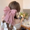 2 PACK Chiffon Big Bow Hair Clip, Big Bowknot Pearl Hair Barrettes French Hairpin Snap Hair Clasps Cute Tulle French Hair Styling Accessories for Women Girls (White + Pink)