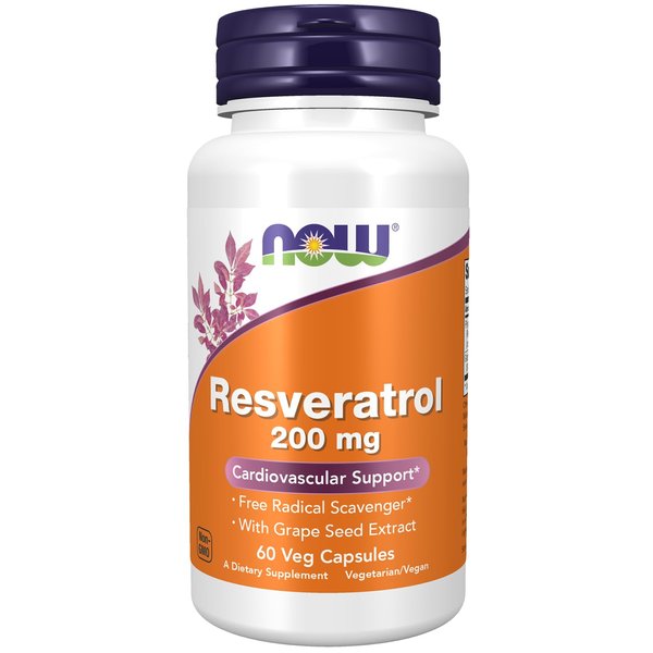 NOW Foods Supplements, Natural Resveratrol 200 mg with Red Wine Extract, 60 Veg Capsules