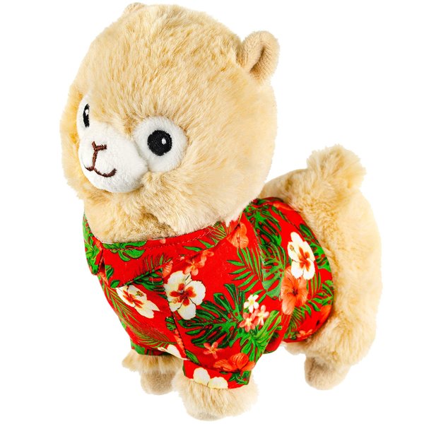 Giftable World 7 Inch Plush Pet Toy Alpaca in Red Hawaiian Shirt with Squeaker