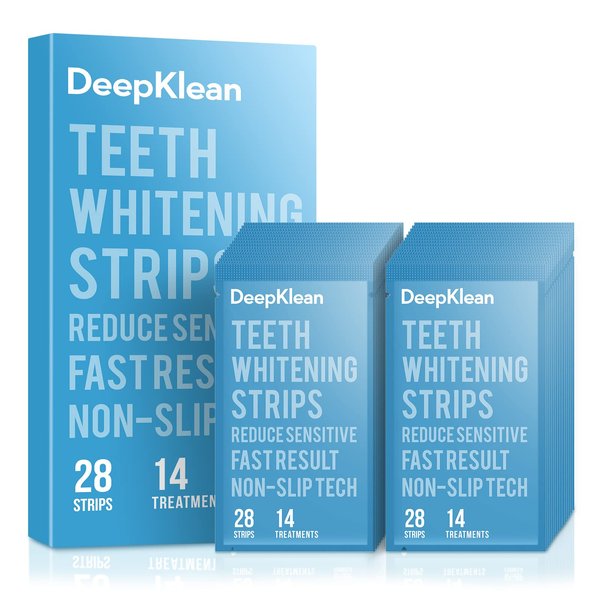 Teeth Whitening Strips - DeepKlean White Strips for Removing Years Stains, Enamel Safe, 3 Days Express Result, 28 Teeth Whitener Strips for Teeth Sensitive 14 Treatments Peppermint Non-Slip Strips