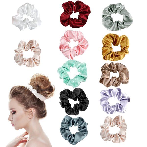 Satin Hair Scrunchies, Satin Scrunchies for Women, Satin Hair Ties for Girls Silk Elastic Bands Ponytail Holders Soft Hair Accessories