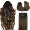 DOORES Human Hair Clip in Extensions Balayage Dark Brown to Chestnut Brown 20 Inch Clip in Hair Extensions Straight Natural Hair Extensions Thick Remy Extensions 120g 7pcs