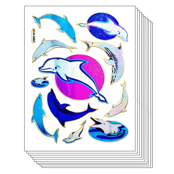 Stickers Glitter Pack 10 Sheets Cute Whale Dolphin Animal Cartoon Label Stickers Craft Scrapbooking Books Cup Water Bottles DIY Decoration for Kids and Teachers (15)