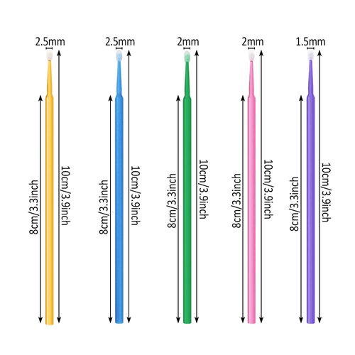 500 PCS Disposable Micro Applicator Brush Bendable Makeup Brush Mascara Brush for Eyelash Extensions, 5 Colors (Head Diameter: 2.5/2.0/1.5 mm)