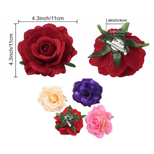 ALIMITOPIA Flower Hair Clip,Fabric Artificial Rose Flower Hairpin Barrette Brooch Headdress Bobby Pins Headwear Hair Accessories for wedding Party supplies(Rose Style,4.3 inches,6pcs)