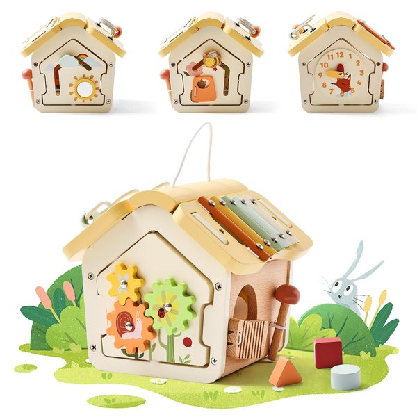let's make Wooden Activity Cube 10-in-1 Montessori Toys Multi-Functional House Educational Toys Sensory Learning Activity Cube for Toddlers Babies 1st Birthday Gift