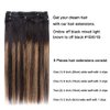 5 Pieces 18" Remy Clip in Hair Extensions Human Hair Natural Black to Chestnut Brown Highlight Black Ombre - Silky Straight Short Thick Real Hair Extensions for Women (18 inches, (1BT6) P1B, 90grams)