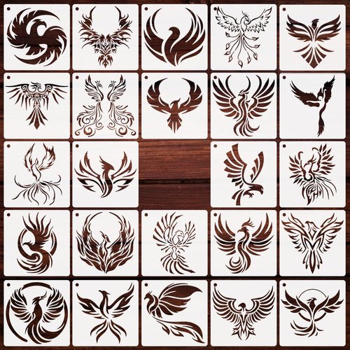 24Pcs Phoenix Stencils for Painting Reusable Firebird Drawing Stencil DIY Craft Phoenix Pattern Painting Template for Painting on Wood, Floor, Wall, Fabric and Furniture