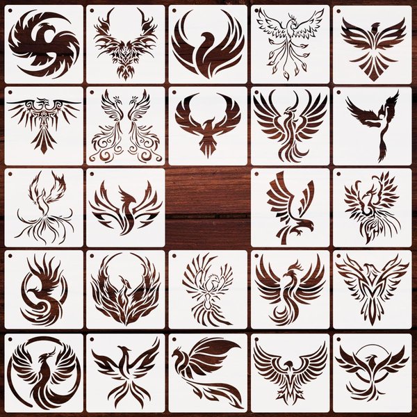 24Pcs Phoenix Stencils for Painting Reusable Firebird Drawing Stencil DIY Craft Phoenix Pattern Painting Template for Painting on Wood, Floor, Wall, Fabric and Furniture