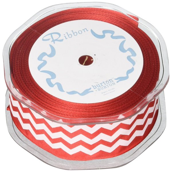 Chevron Ribbon Red & White #9 Wired Woven, 1 1/2"w X 20 Yard Roll