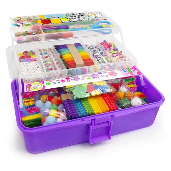 4U4EVER 3000 Kid's Arts and Crafts Supplies Girls' Ultimate Arts and Crafts Supplies Set Portable 3-Layer Plastic Art Box （Dark Purple）
