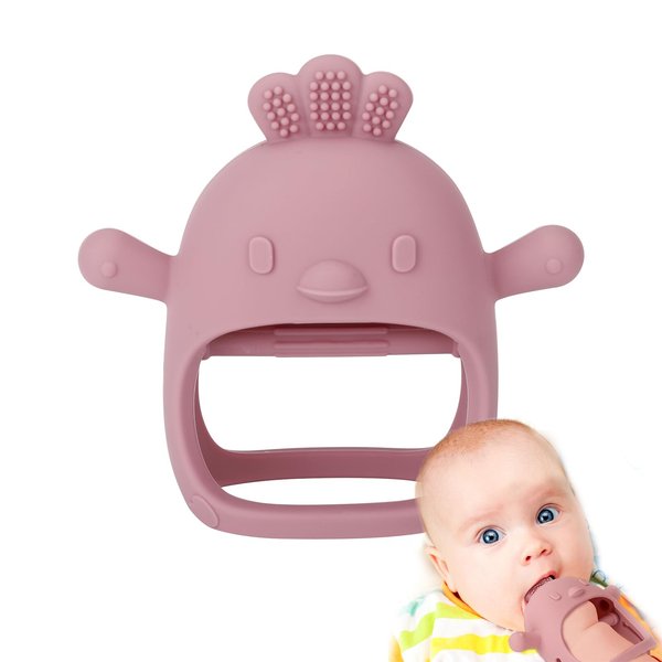 Socub Silicone Baby Teether Toy for Infants 3+ Months, BPA Free Anti-Drop Silicone Mitten Teething Toy for Soothing Sore Gums, Baby Chew Toys for Sucking Needs, Dark Pink