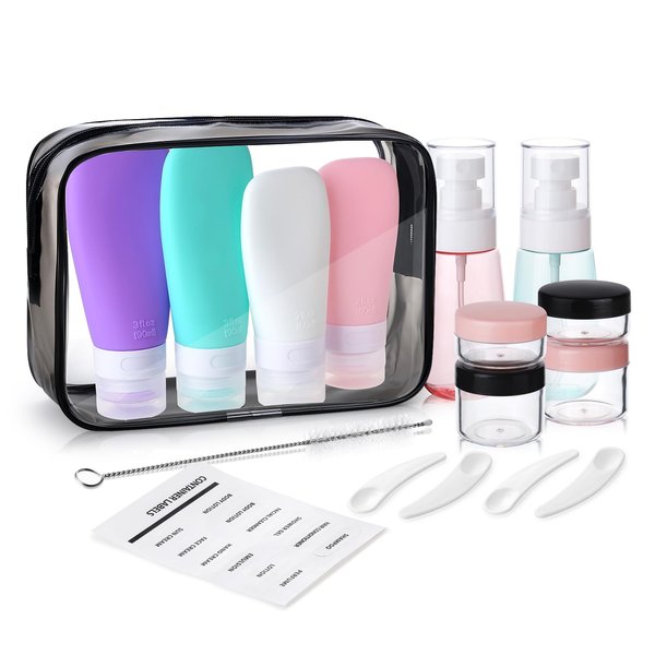 17pcs Travel Toiletry Bottles, Silicone Travel Bottles for Toiletries, Shampoo Travel Container Lotion Bottle, Silicone Travel Containers and Mini Travel Bottles for Travel
