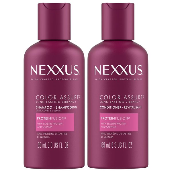 Nexxus Travel Shampoo and Conditioner, Color Assure – Replenishes and Extends Hair Color Vibrancy, 3 Oz Ea