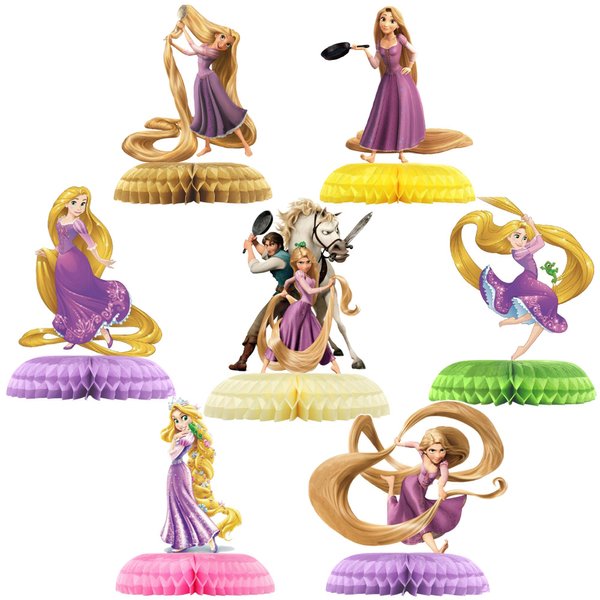 JIUJHO Rapunzel Birthday Party Decorations, 7Pcs Tangled Theme Party Centerpieces Table Toppers, Double Side Cake Toppers, Rapunzel Theme Party Supplies for Kids