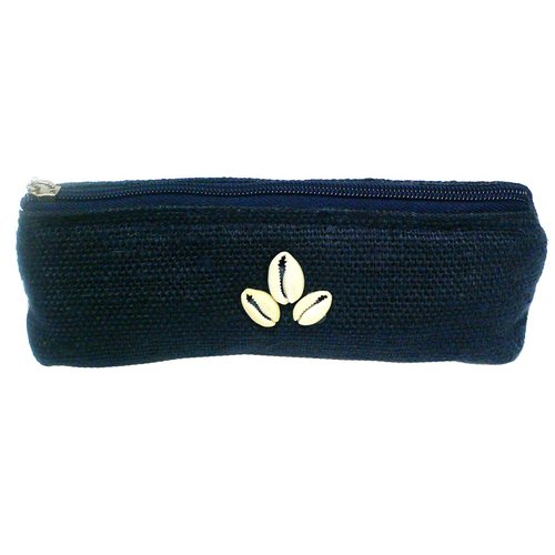 Cosmetic Bag Rectangular Tube Jute Burlap Fabric with Seashell Applique #51112B