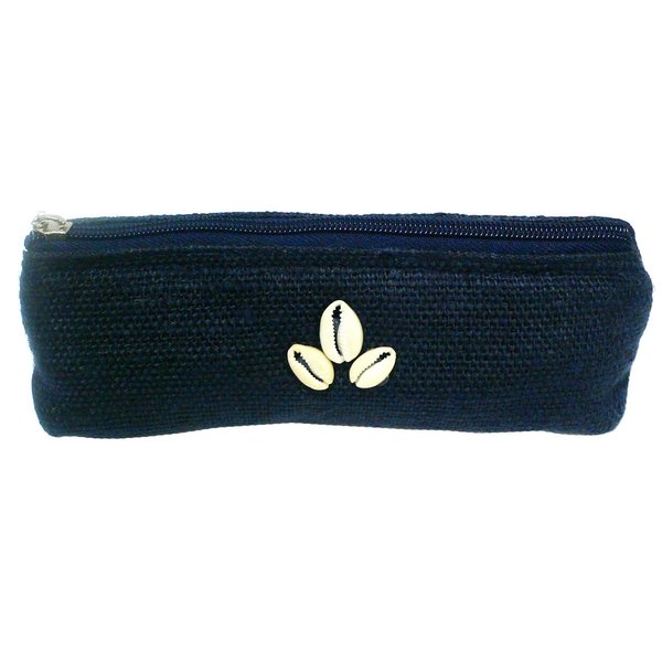 Cosmetic Bag Rectangular Tube Jute Burlap Fabric with Seashell Applique #51112B
