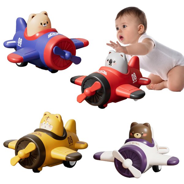Mukoiber Car Toys for 1 2 3 Years Old Boys Girls, 4 Pack Airplane Modeling Cars for Toddlers 1-3, Press and Go Car Toys for 1 Year Old Boy, Baby Animal Racing Cars, Toddler Car Toys